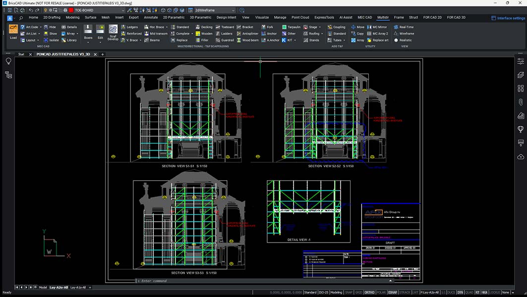 Dibujo 3D en AutoCAD de un andamio Ringlock para mantenimiento