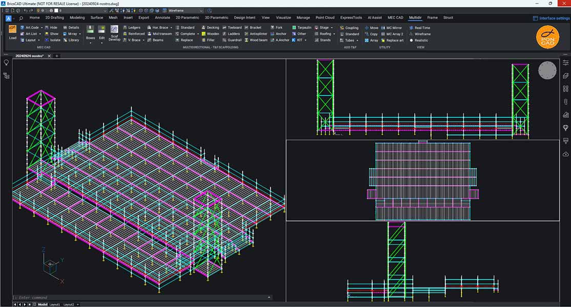 Progetto CAD di un Palco e piattaforma in ponteggio multidirezionale pdisegnato con il software PON CAD
