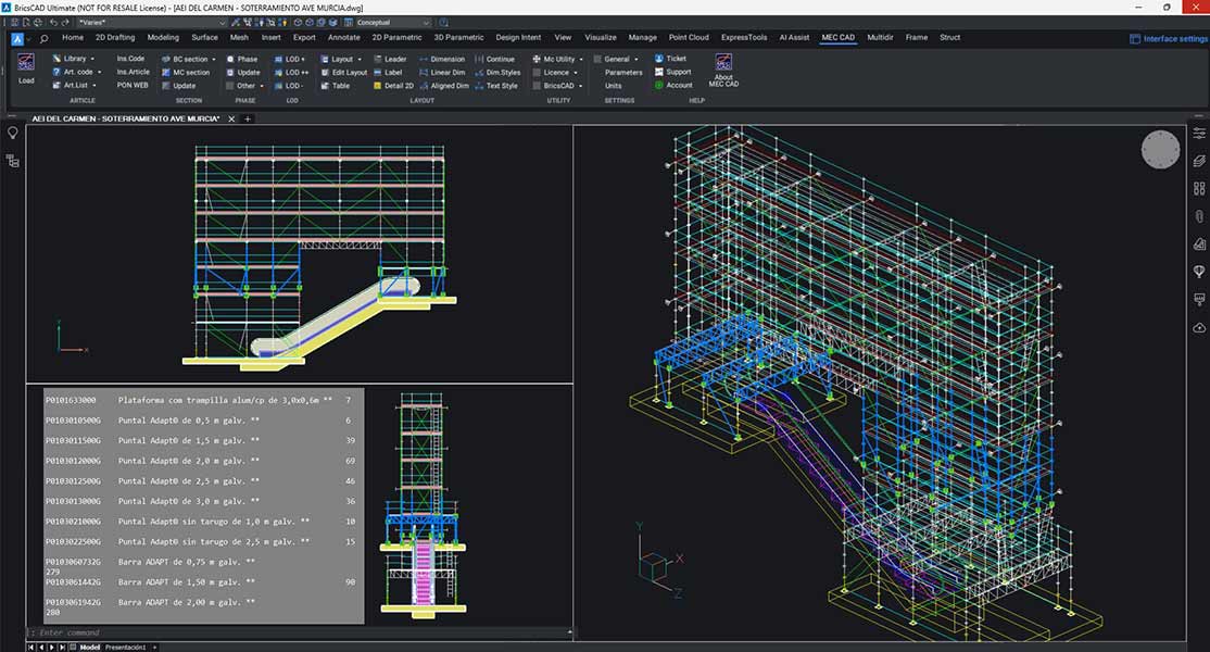 Proyecto PON CAD de andamio para el mantenimiento de escaleras