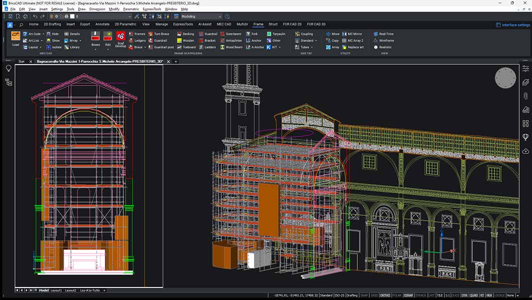 Proyecto PON CAD de andamio para el mantenimiento de una iglesia