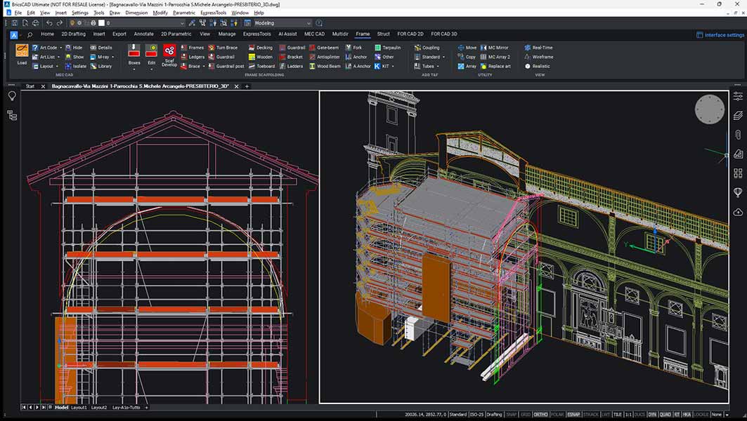 Dibujo de andamio para el mantenimiento de una iglesia