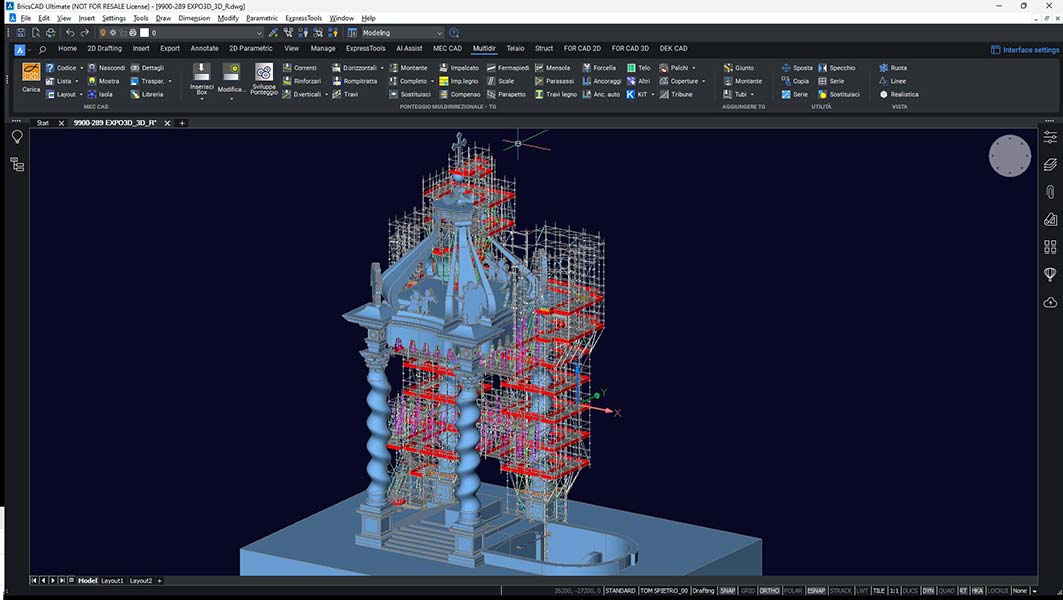 progetto CAD 3D del ponteggio di manutenzione altare in Vaticano