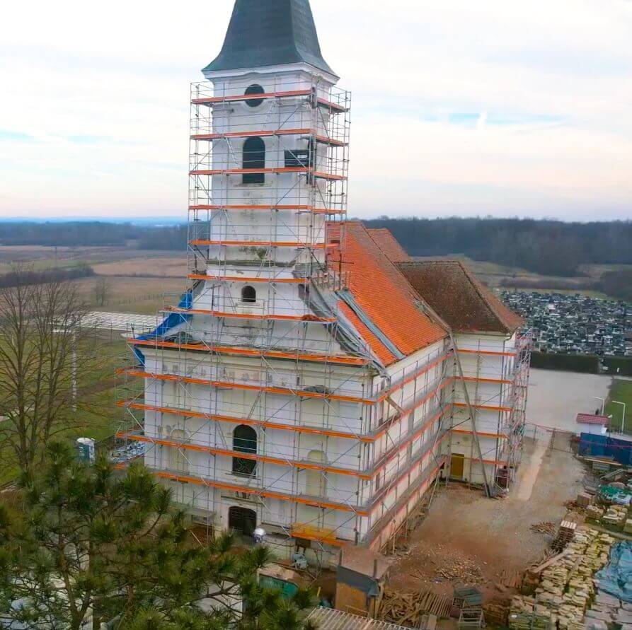 Frame scaffolding on church facade