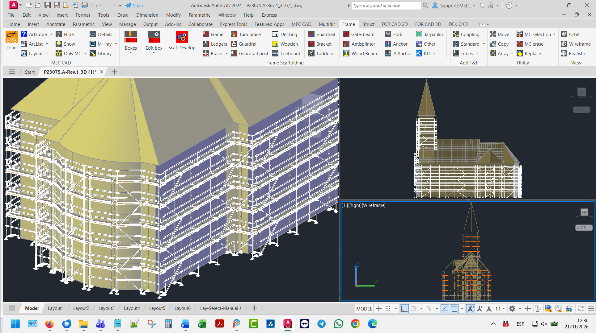DWG project of facade frame scaffolding