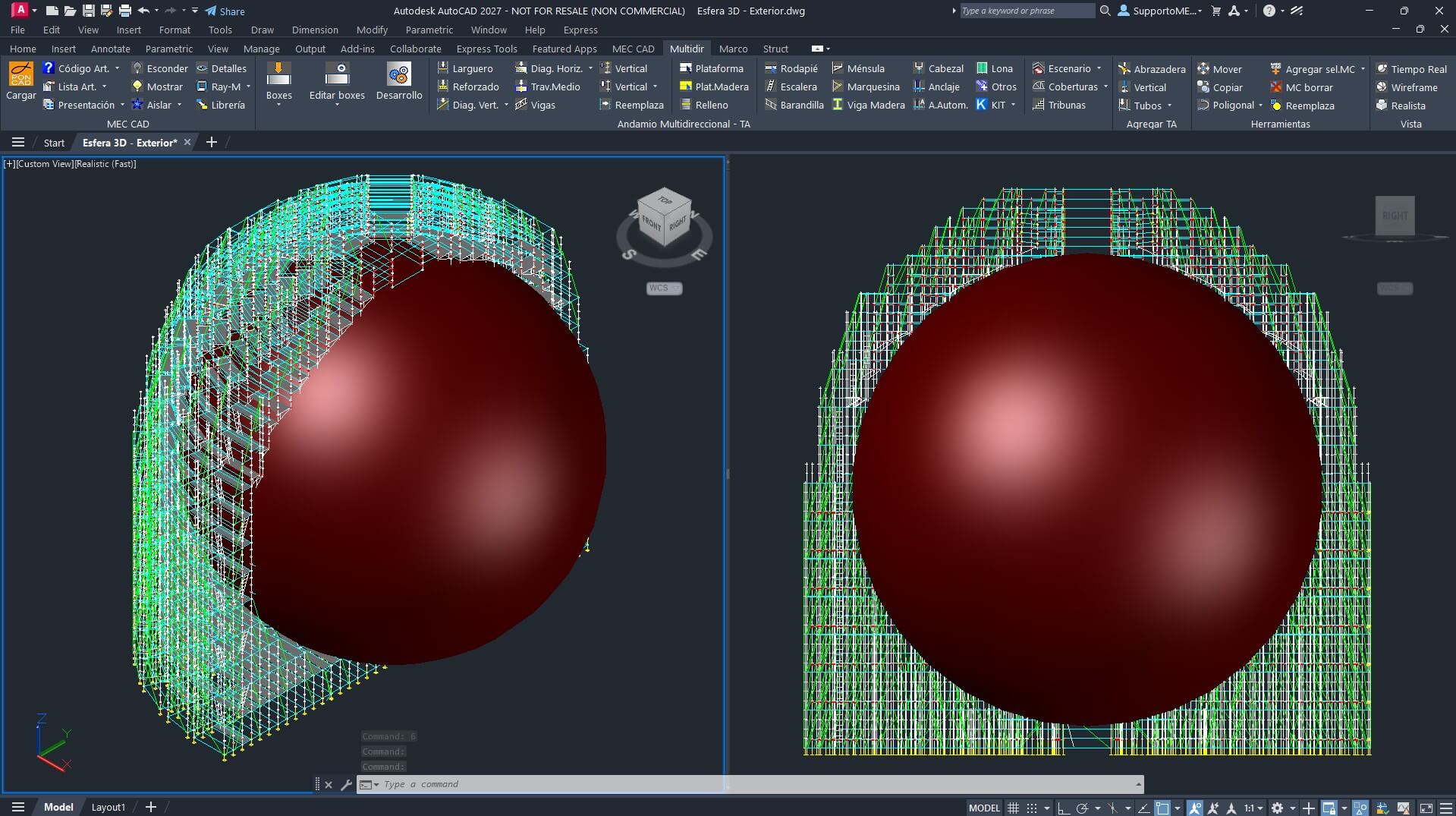 Scaffolding for sphere tank designed with PON CAD