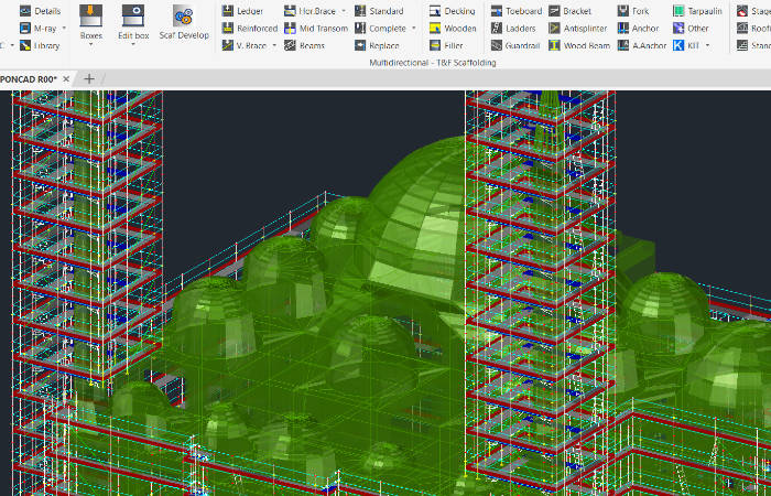 DWG design of ringlock scaffolding for muslim mosque