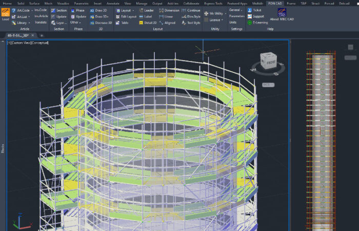 Circular scaffolding for refinary maintenance with PON CAD