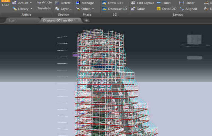 Scaffolding for Mine tower in Rome designed with PON CAD
