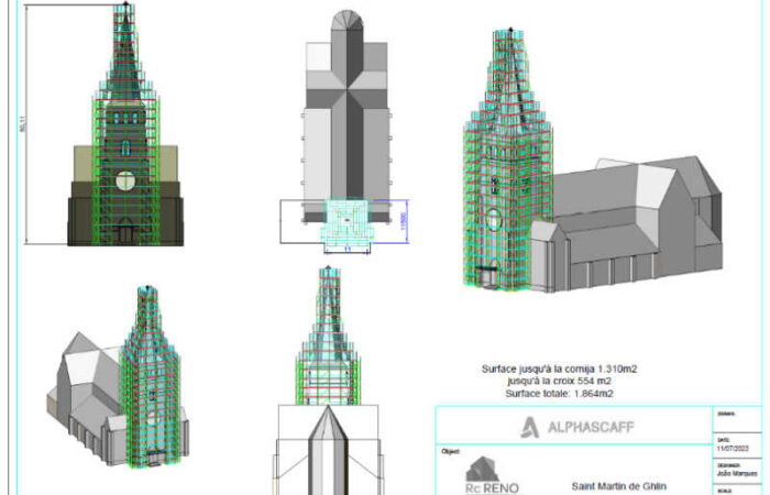 Multidirectional scaffolding for churchtower maintenance